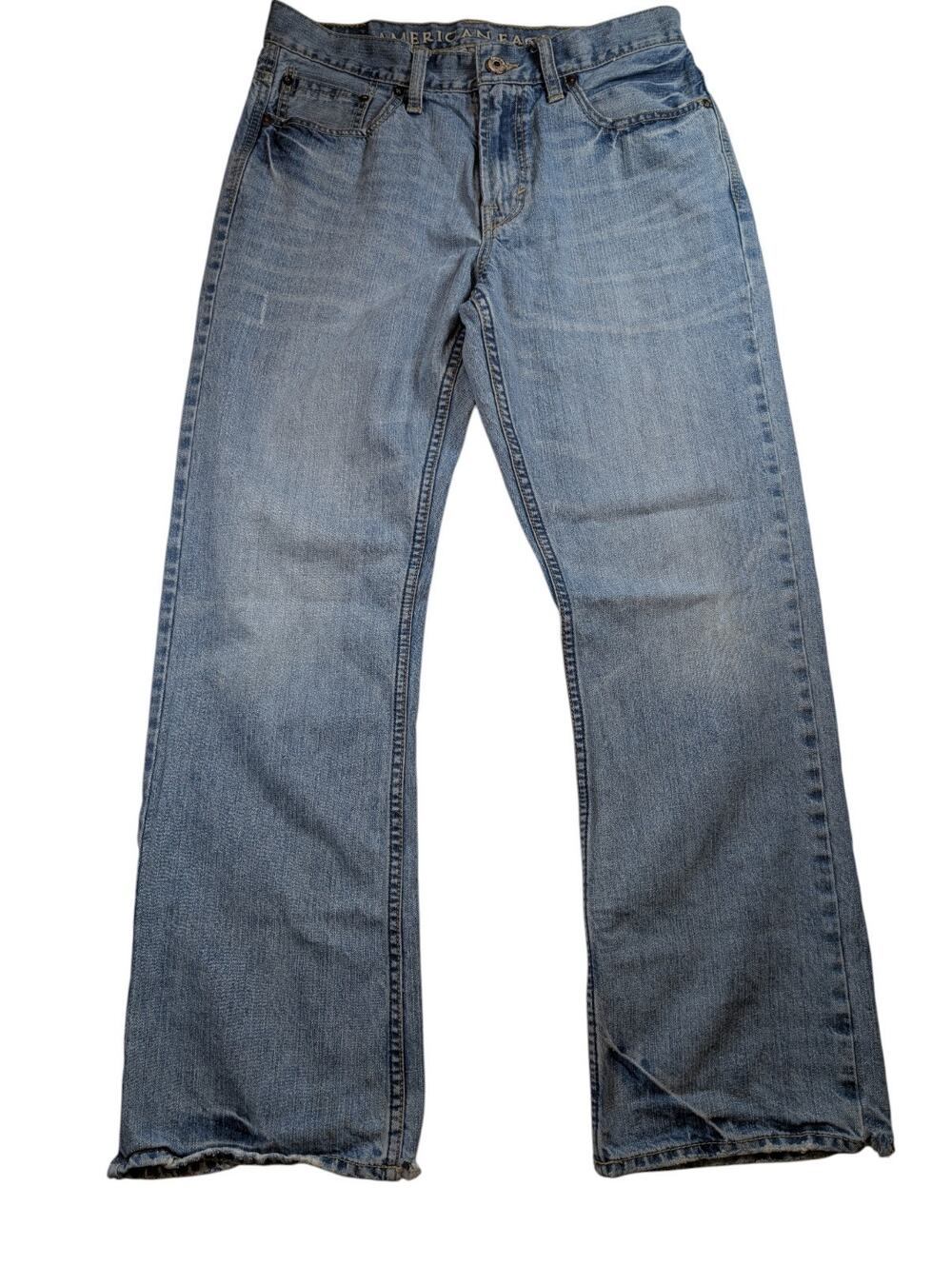 Grunge Distressed Bootcut Denim Jeans Frayed Hem Streetwear Mens 32x32 Y2K Fit